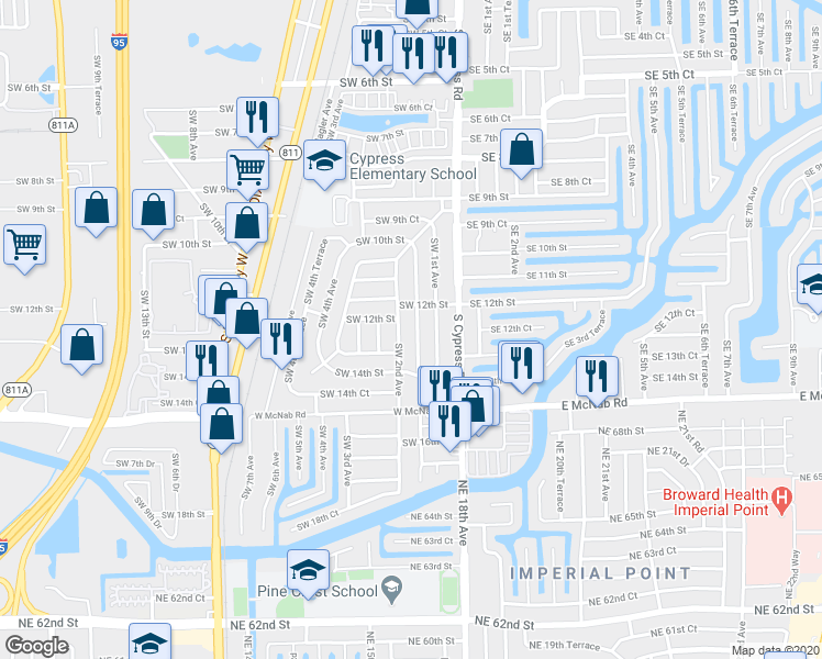 map of restaurants, bars, coffee shops, grocery stores, and more near 1234 Southwest 2nd Avenue in Pompano Beach