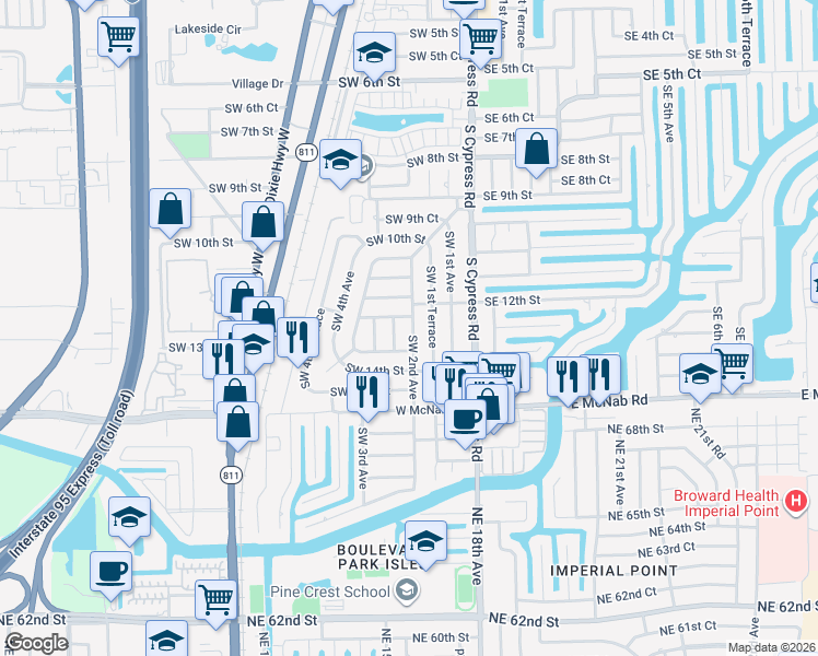 map of restaurants, bars, coffee shops, grocery stores, and more near 1234 Southwest 2nd Avenue in Pompano Beach