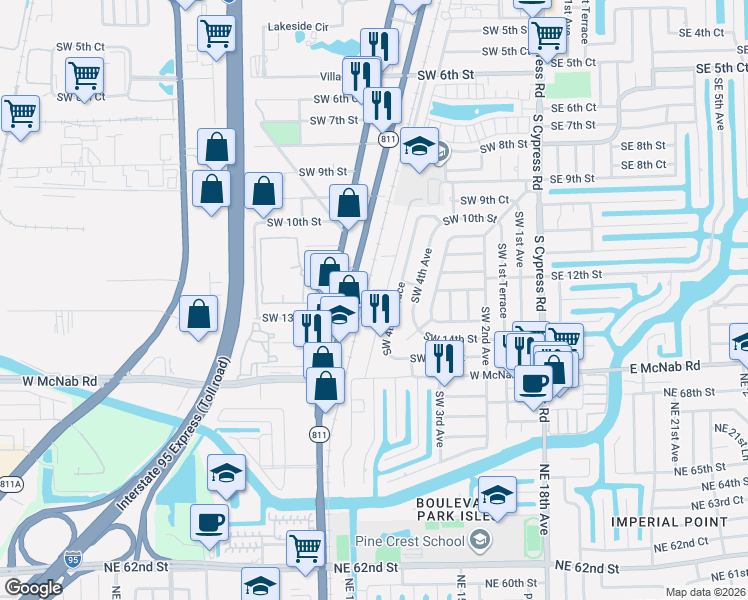map of restaurants, bars, coffee shops, grocery stores, and more near 1246 South Flagler Avenue in Pompano Beach