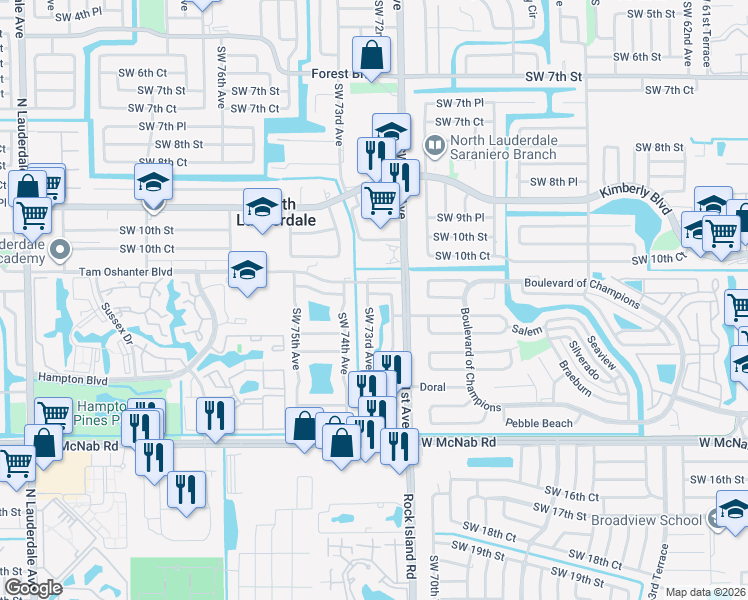 map of restaurants, bars, coffee shops, grocery stores, and more near 7215 Southwest 11th Court in North Lauderdale