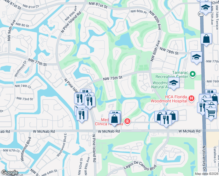 map of restaurants, bars, coffee shops, grocery stores, and more near 7408 Corkwood Terrace in Tamarac
