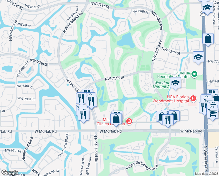 map of restaurants, bars, coffee shops, grocery stores, and more near 7408 Corkwood Terrace in Tamarac