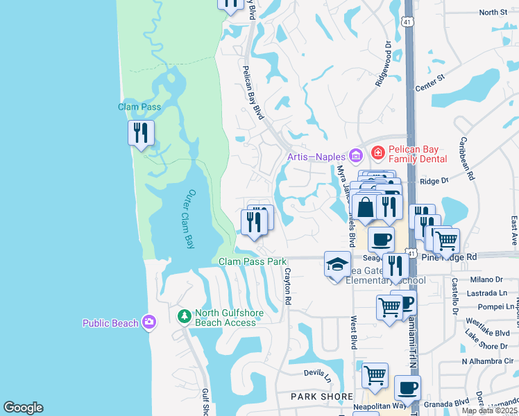 map of restaurants, bars, coffee shops, grocery stores, and more near 545 Serendipity Drive in Naples