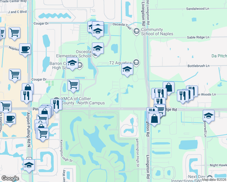 map of restaurants, bars, coffee shops, grocery stores, and more near 3264 Amanda Lane in Naples
