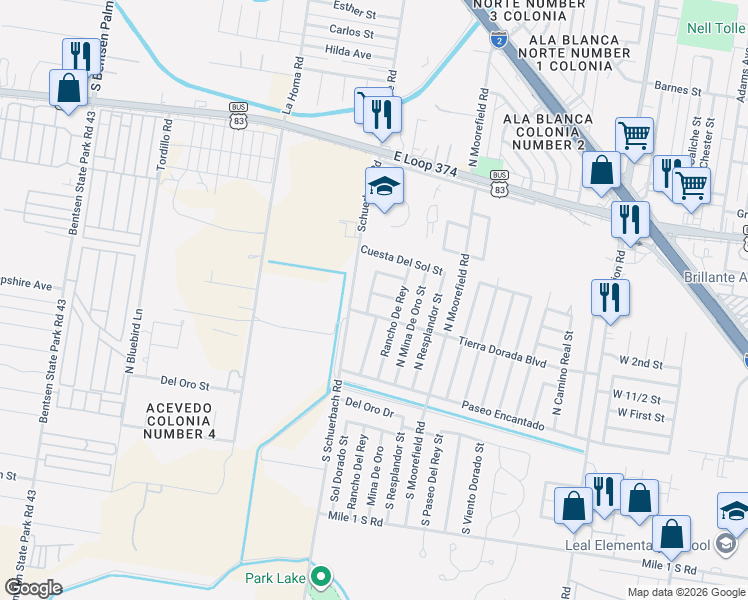 map of restaurants, bars, coffee shops, grocery stores, and more near 205 Amanecer Street in Mission