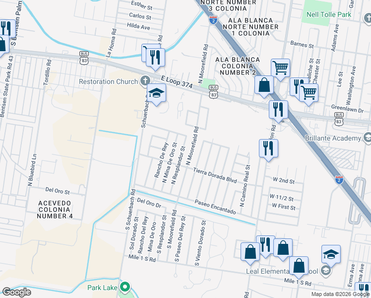 map of restaurants, bars, coffee shops, grocery stores, and more near 214 North Resplandor Street in Mission