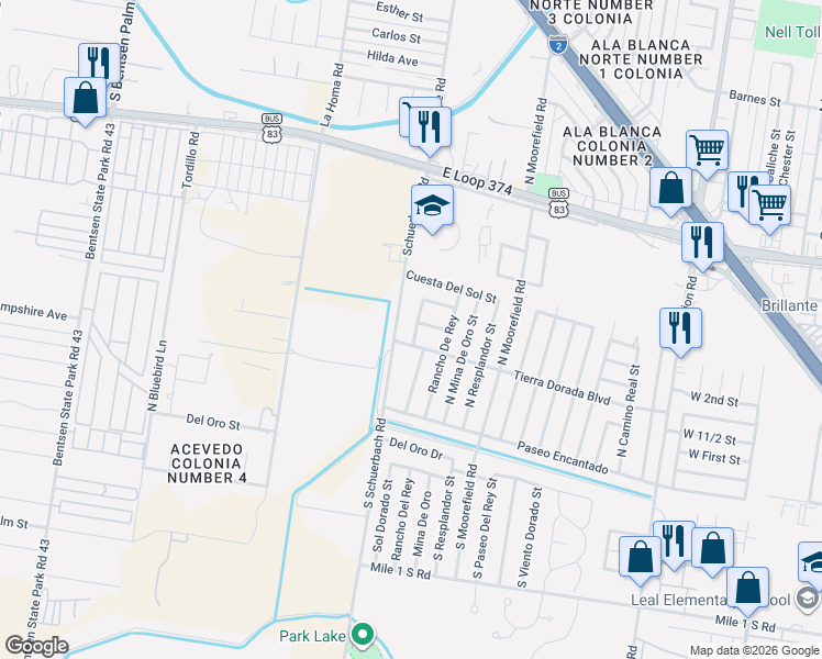 map of restaurants, bars, coffee shops, grocery stores, and more near 205 Amanecer Street in Mission