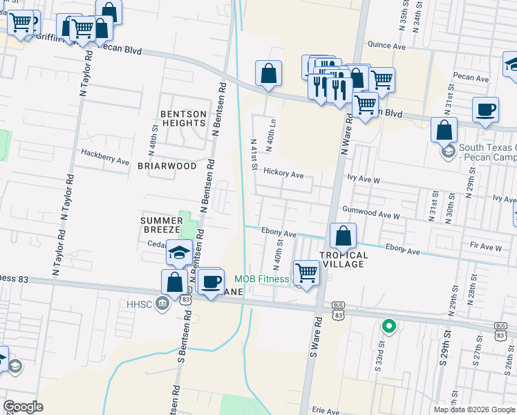 map of restaurants, bars, coffee shops, grocery stores, and more near 4101 Fir Avenue in McAllen