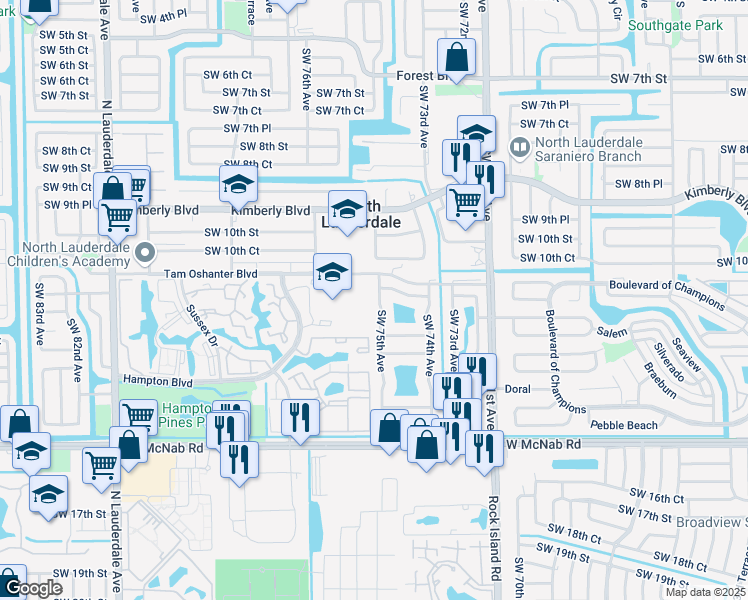 map of restaurants, bars, coffee shops, grocery stores, and more near 1208 Southwest 75th Avenue in North Lauderdale