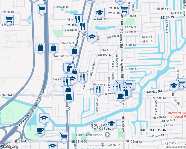 map of restaurants, bars, coffee shops, grocery stores, and more near 1210 Southwest 4th Avenue in Pompano Beach