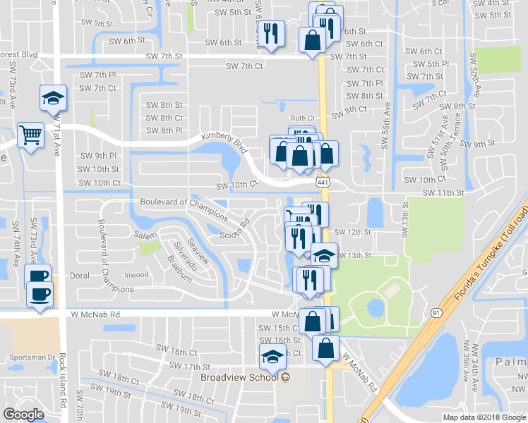 map of restaurants, bars, coffee shops, grocery stores, and more near 710 Holly Street in North Lauderdale