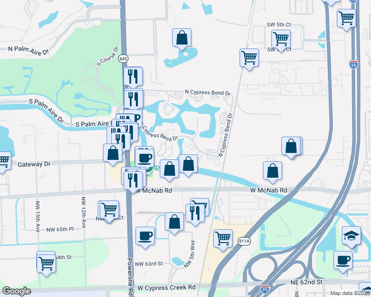 map of restaurants, bars, coffee shops, grocery stores, and more near 2240 North Cypress Bend Drive in Pompano Beach