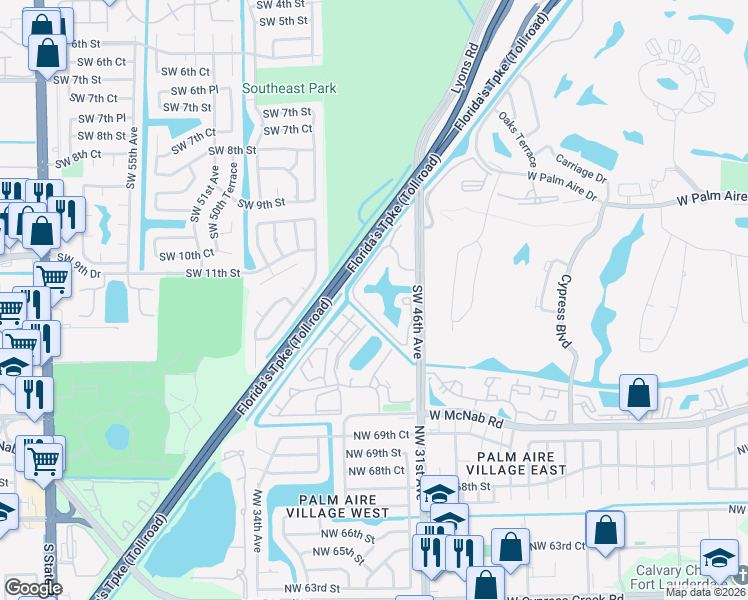 map of restaurants, bars, coffee shops, grocery stores, and more near 1255 Southwest 46th Avenue in Pompano Beach