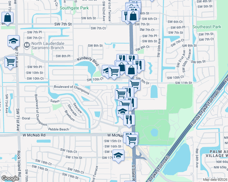 map of restaurants, bars, coffee shops, grocery stores, and more near 156 Colly Way in North Lauderdale