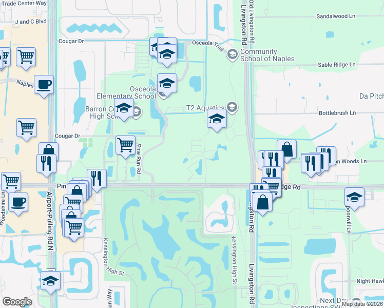 map of restaurants, bars, coffee shops, grocery stores, and more near 3264 Amanda Lane in Naples