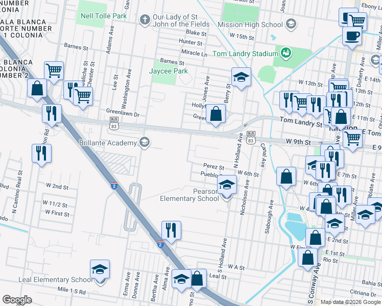 map of restaurants, bars, coffee shops, grocery stores, and more near 721 Walsh Avenue in Mission