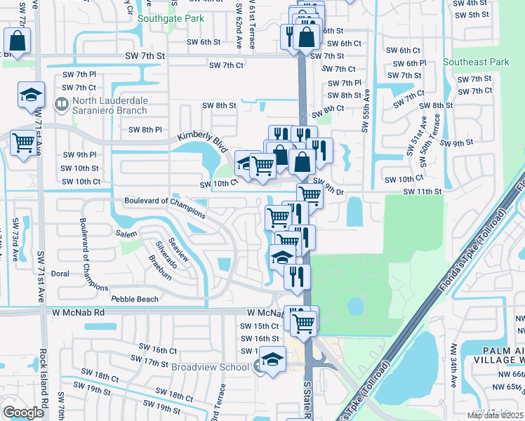 map of restaurants, bars, coffee shops, grocery stores, and more near 156 Colly Way in North Lauderdale