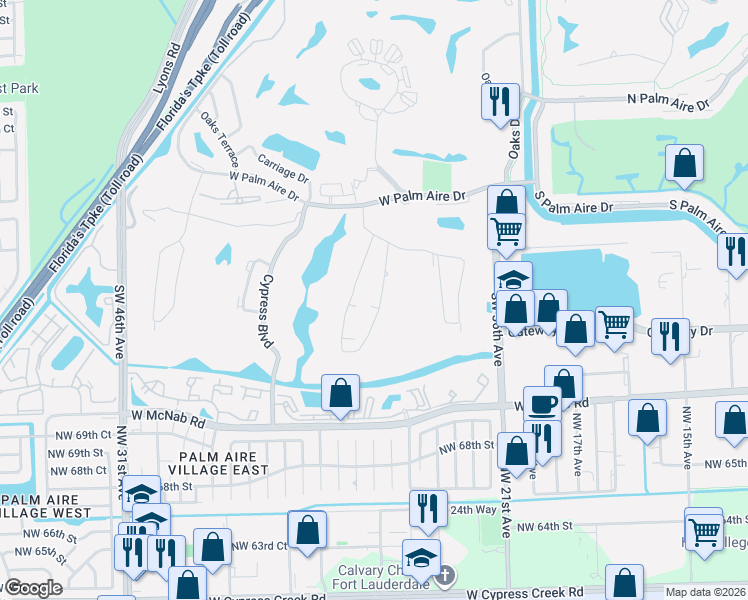 map of restaurants, bars, coffee shops, grocery stores, and more near 1120 East Cypress Drive in Pompano Beach