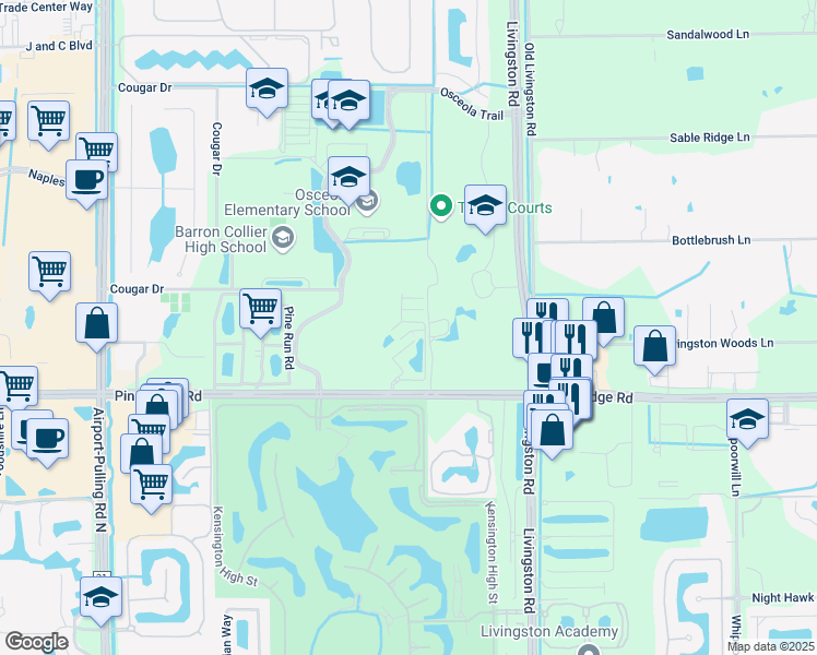 map of restaurants, bars, coffee shops, grocery stores, and more near 3265 Amanda Lane in Naples