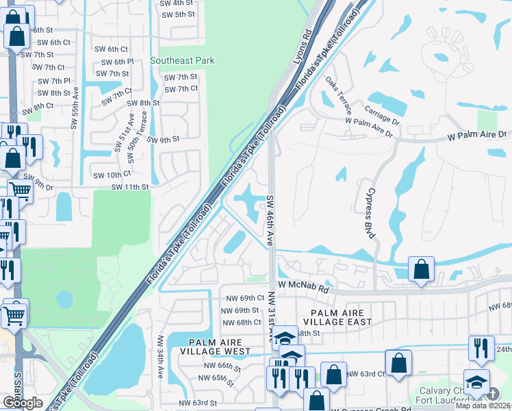 map of restaurants, bars, coffee shops, grocery stores, and more near 1283 Southwest 46th Avenue in Pompano Beach