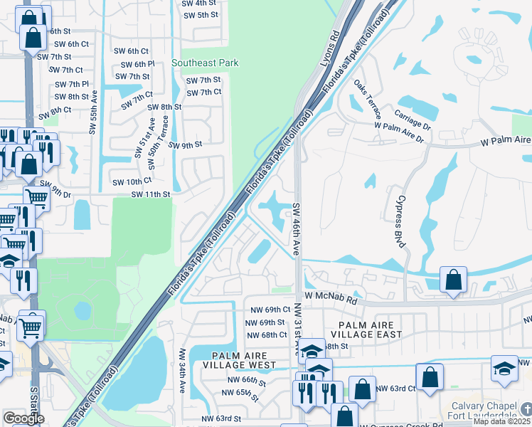 map of restaurants, bars, coffee shops, grocery stores, and more near 1255 Southwest 46th Avenue in Pompano Beach