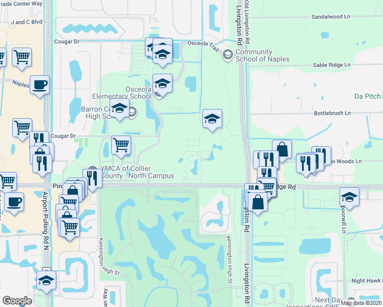 map of restaurants, bars, coffee shops, grocery stores, and more near 3264 Amanda Lane in Naples