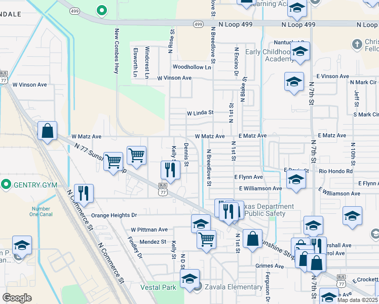map of restaurants, bars, coffee shops, grocery stores, and more near 417 Marjory Avenue in Harlingen