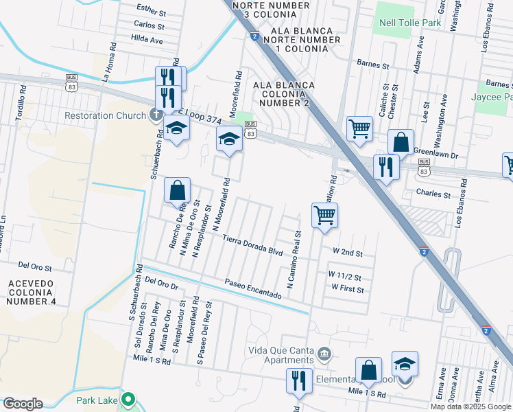 map of restaurants, bars, coffee shops, grocery stores, and more near 225 Viento Dorado Street in Mission