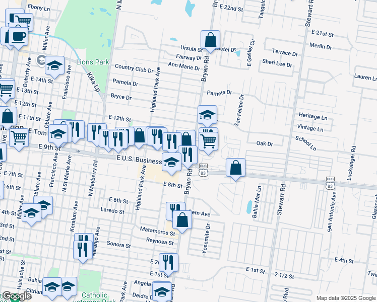 map of restaurants, bars, coffee shops, grocery stores, and more near 1220 Ash Drive in Mission