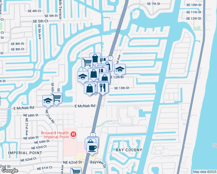 map of restaurants, bars, coffee shops, grocery stores, and more near 1296 U.S. 1 in Pompano Beach