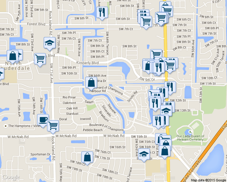 map of restaurants, bars, coffee shops, grocery stores, and more near 1024 West Jasmine Lane in North Lauderdale