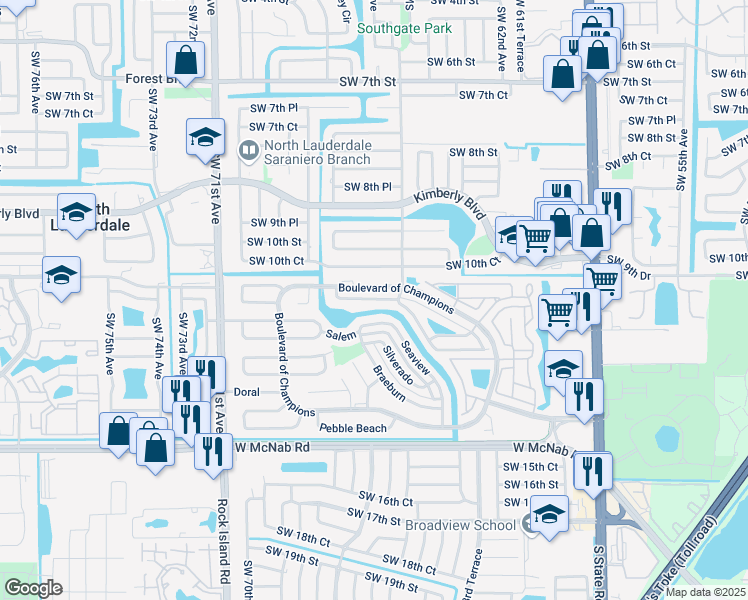 map of restaurants, bars, coffee shops, grocery stores, and more near 6526 Harbour Road in North Lauderdale