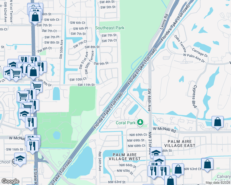 map of restaurants, bars, coffee shops, grocery stores, and more near 4921 Southwest 12th Street in Margate