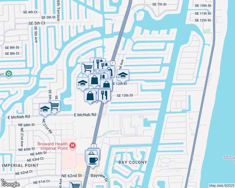map of restaurants, bars, coffee shops, grocery stores, and more near 2247 Southeast 13th Street in Pompano Beach