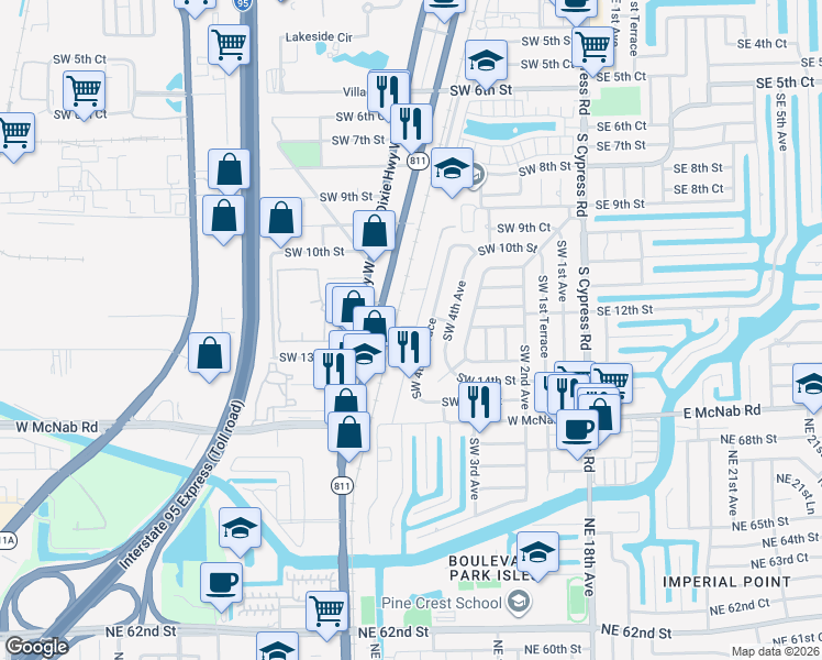 map of restaurants, bars, coffee shops, grocery stores, and more near 1246 South Flagler Avenue in Pompano Beach