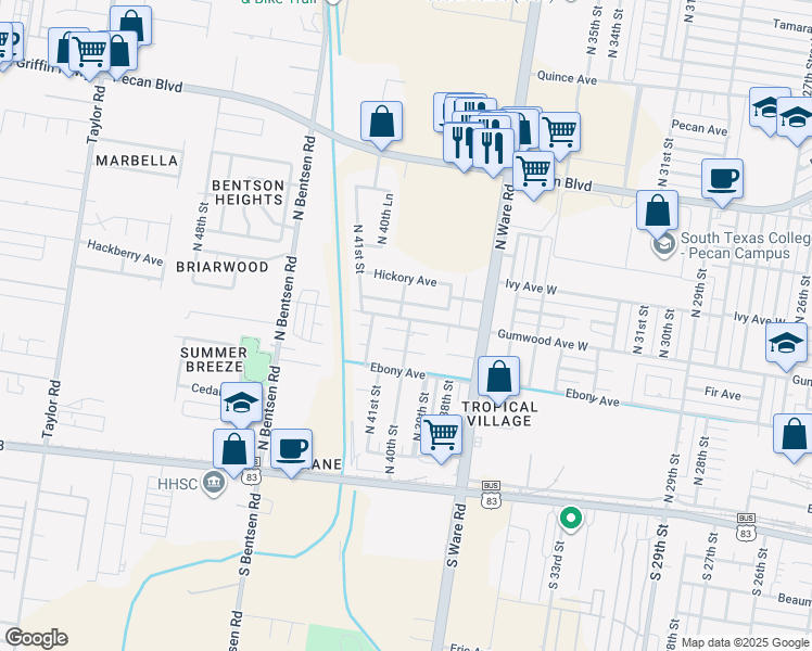 map of restaurants, bars, coffee shops, grocery stores, and more near 4000 Fir Avenue in McAllen