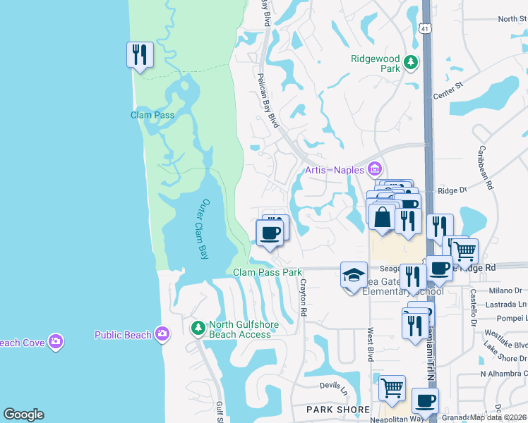 map of restaurants, bars, coffee shops, grocery stores, and more near 545 Serendipity Drive in Naples