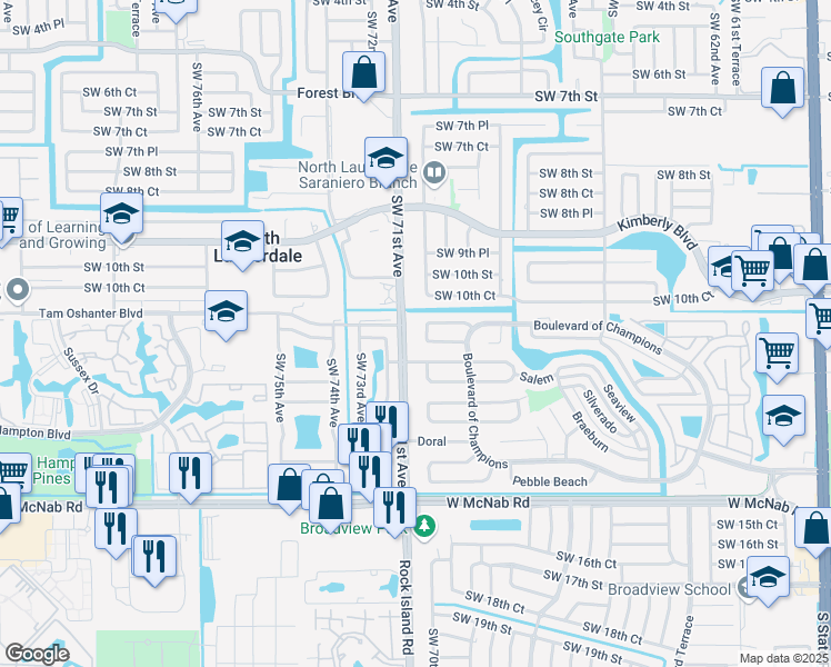 map of restaurants, bars, coffee shops, grocery stores, and more near 1107 Merion Place in North Lauderdale