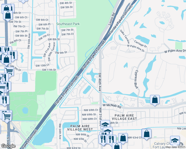 map of restaurants, bars, coffee shops, grocery stores, and more near 1255 Southwest 46th Avenue in Pompano Beach