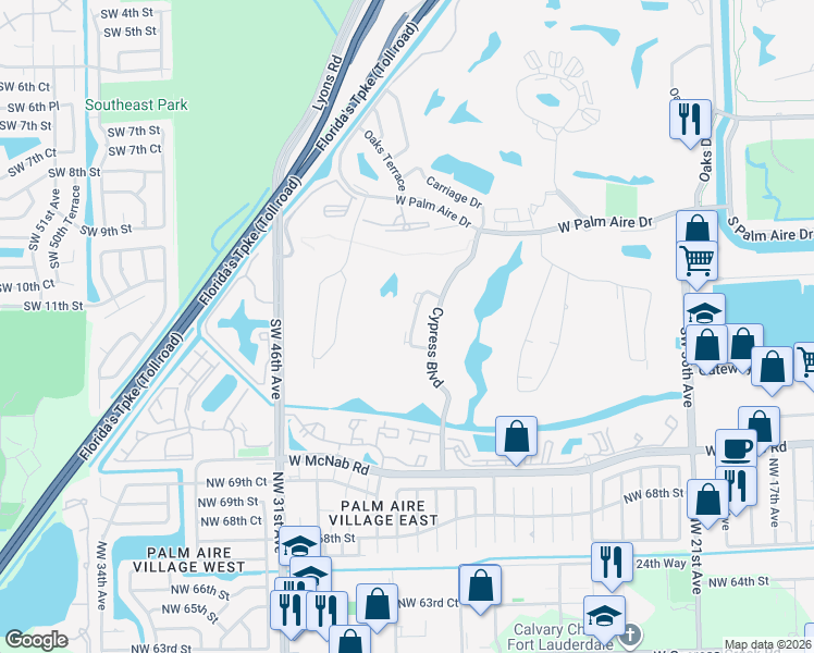map of restaurants, bars, coffee shops, grocery stores, and more near 905 Cypress Terrace in Pompano Beach