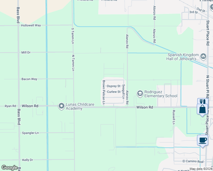 map of restaurants, bars, coffee shops, grocery stores, and more near 15605 Osprey Street in Harlingen