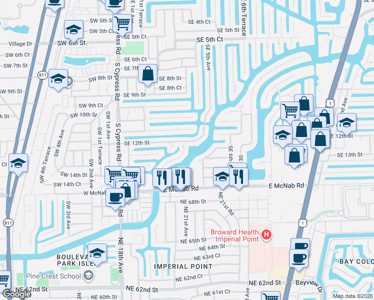 map of restaurants, bars, coffee shops, grocery stores, and more near in Pompano Beach