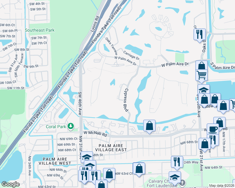 map of restaurants, bars, coffee shops, grocery stores, and more near 815 Cypress Boulevard in Pompano Beach