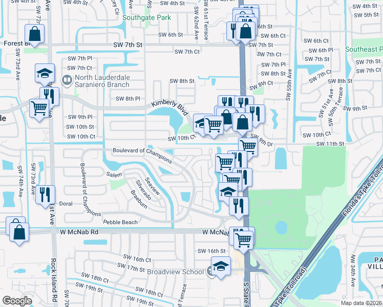 map of restaurants, bars, coffee shops, grocery stores, and more near 904 Magnolia Avenue in North Lauderdale