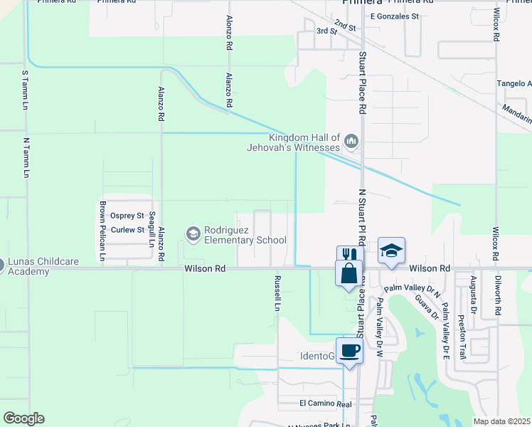 map of restaurants, bars, coffee shops, grocery stores, and more near 23814 Richmond Drive in Harlingen