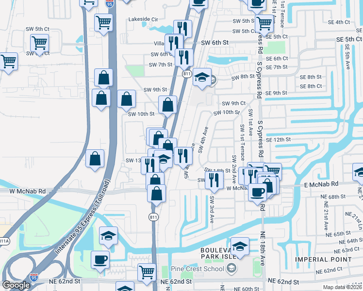 map of restaurants, bars, coffee shops, grocery stores, and more near 1246 South Flagler Avenue in Pompano Beach