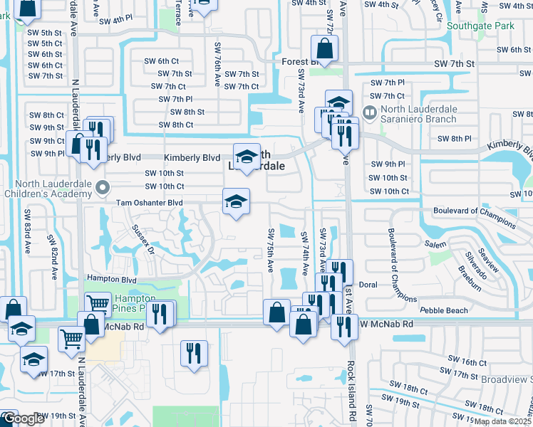 map of restaurants, bars, coffee shops, grocery stores, and more near 1208 Southwest 75th Avenue in North Lauderdale