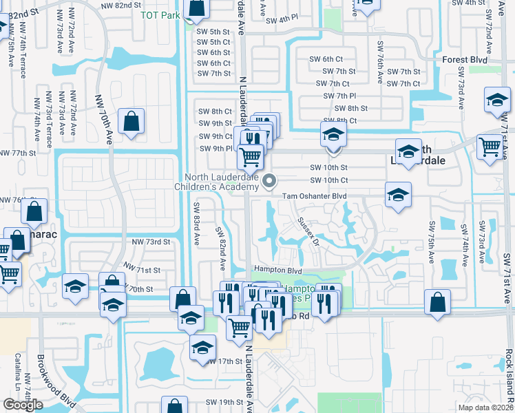 map of restaurants, bars, coffee shops, grocery stores, and more near 8100 Southwest 12th Street in North Lauderdale