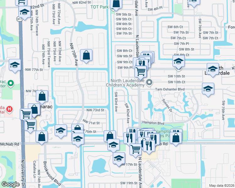 map of restaurants, bars, coffee shops, grocery stores, and more near 8208 Southwest 12th Street in North Lauderdale