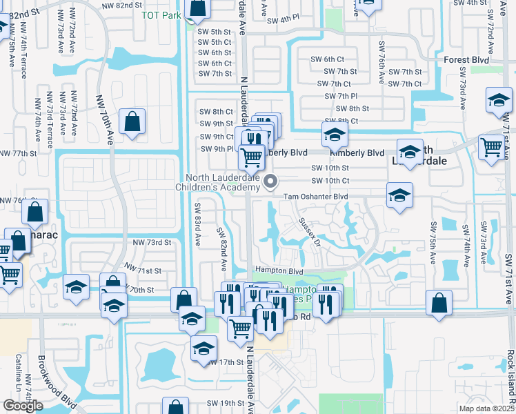 map of restaurants, bars, coffee shops, grocery stores, and more near 8100 Southwest 12th Street in North Lauderdale